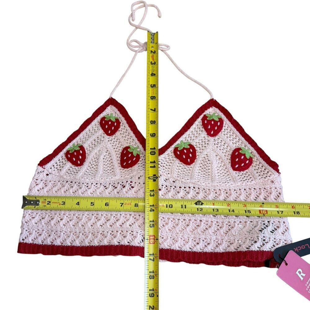 Romwe Sweetness Crochet Strawberry Halter Top 2XL Boho Hippie Festival Whimsical - Picture 8 of 8